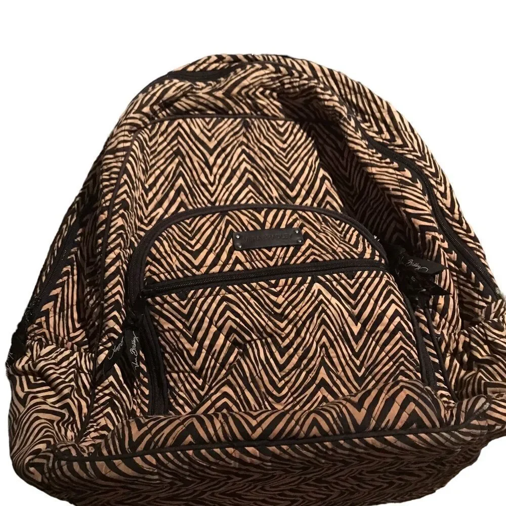 Vera Bradley school backpack excellent  condition  Black and Tan zebra print